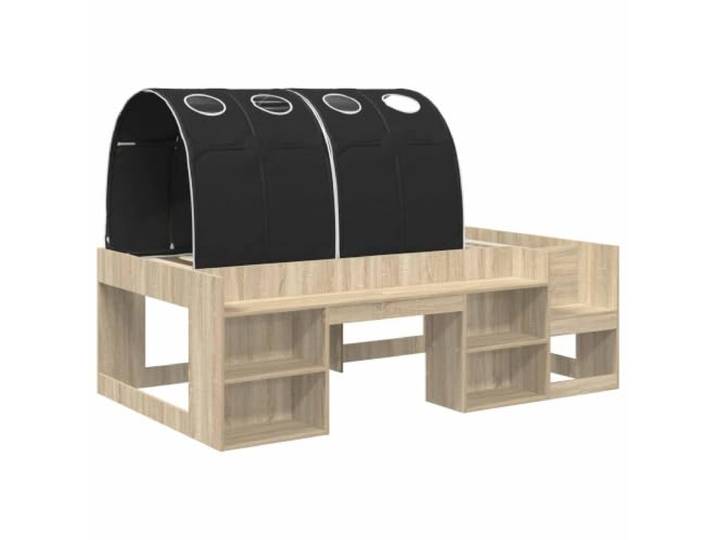 SKTQYQO Hochbett für Kinder, mit Ablagen, 3-teilig, Sonoma-Eiche und Konstruktion aus Holz, fester Lattenrost, modernes Design für zeitgenössisches Zimmer