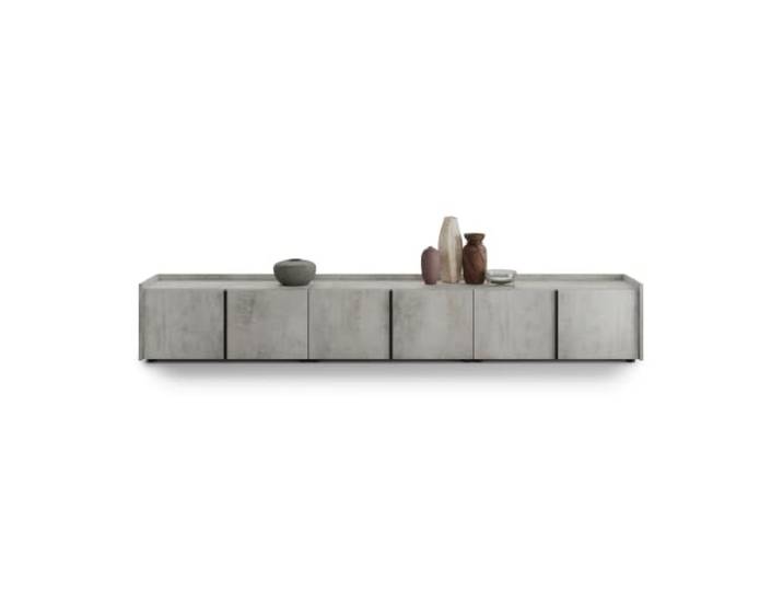 MOBILI FIVER, Lowboard Romina (273,6x36x44 cm), 6 Türen, Grauer Beton, Made In Italy