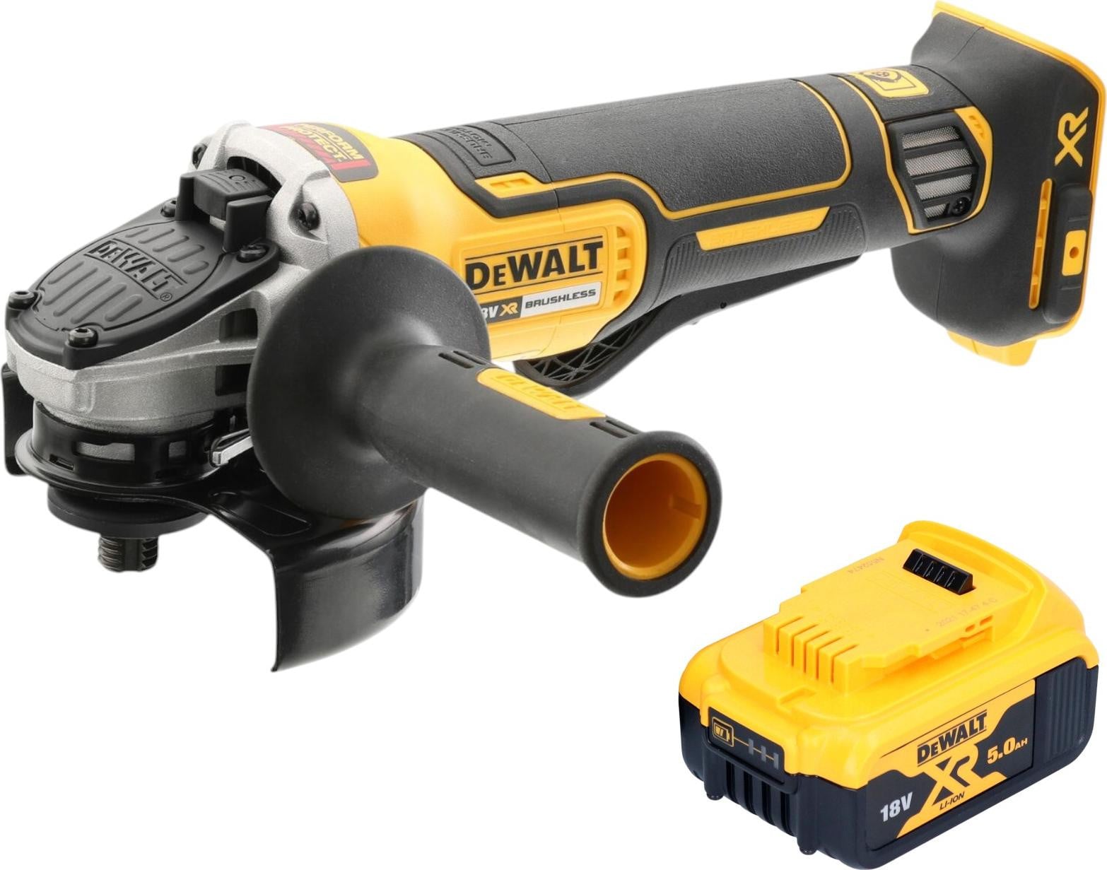 DeWalt DCG 406 N accu haakse slijper 18 V 125 mm borstelloos met 1x 5,0 Ah accu