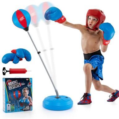 Costway Adjustable Punching Bag with Stand and Boxing Gloves for Both Adults and Kids-Blue