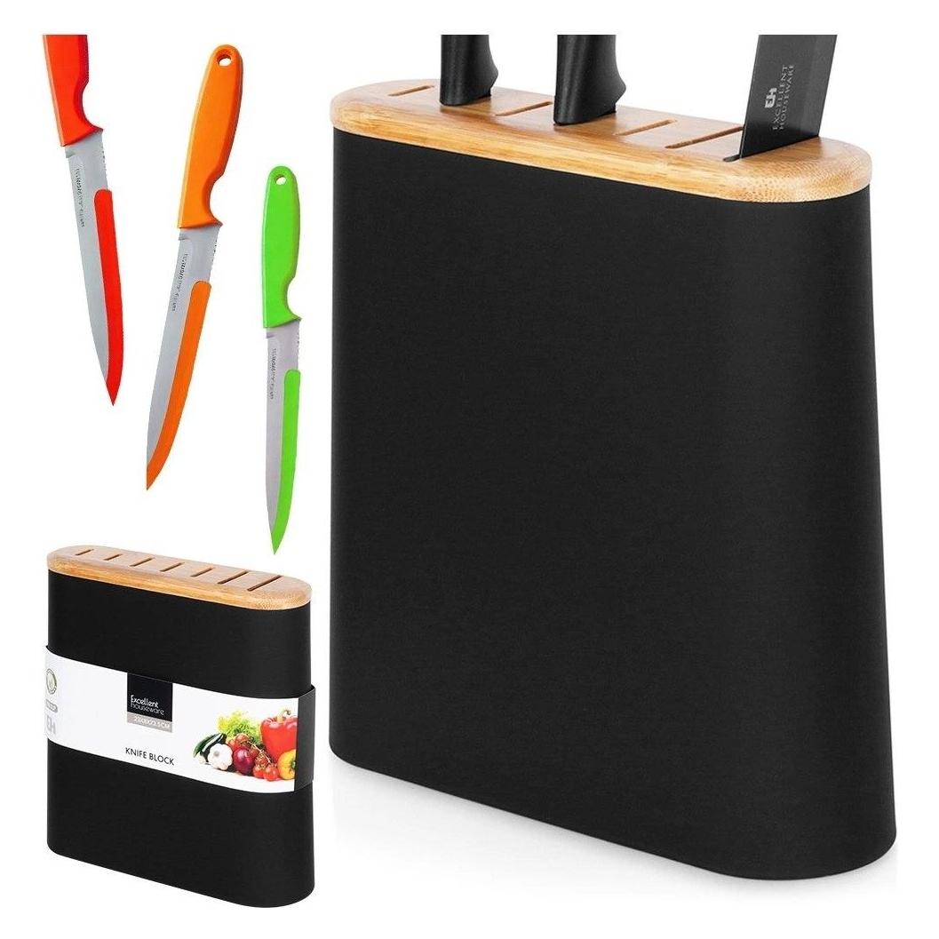 Excellent Houseware Stojak Organizer na Noże Czarny z Przegródkami 23x8 cm (64573201)