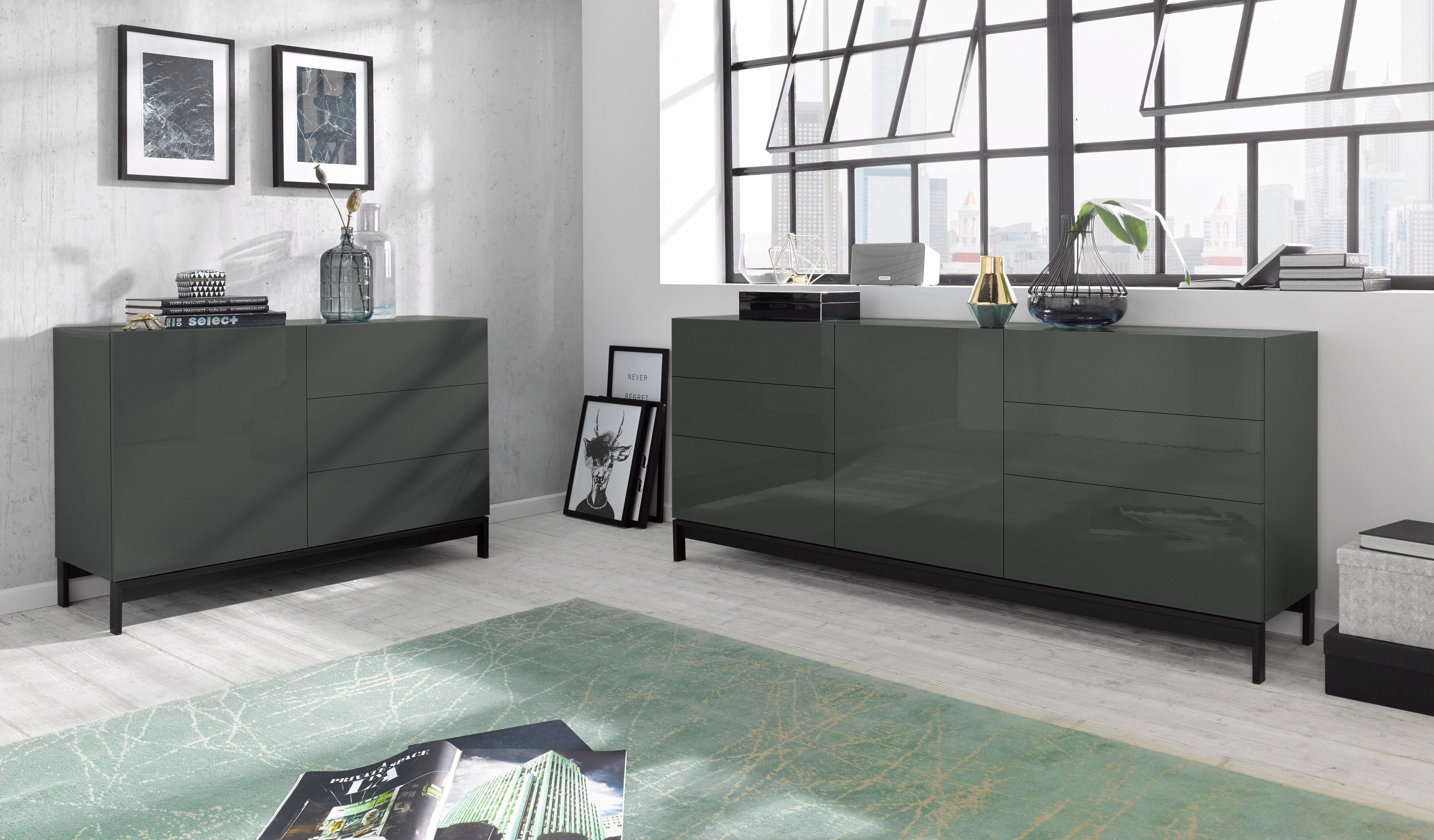 Sideboard HOME AFFAIRE "Metis", grau (anthrazit hochglanz), B:110cm H:72cm T:40cm, Sideboards, Sideboard, Breite 110 cm anthrazit hochglanz B/H/T: 110cm x 72cm x 40cm
