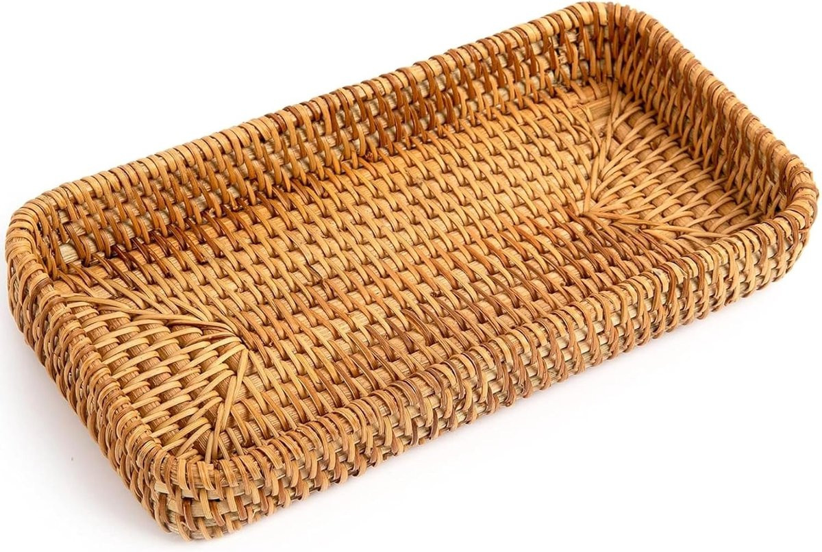 Decoratief Dienblad Rieten Mand Handgeweven Rotan Bruin 21 x 11 cm