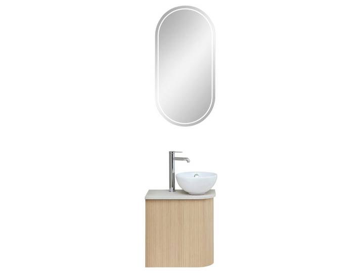 Sadena Gästebad Portofino, Eichefarben, 3-teilig, 50.3 cm, Goldenes M, Made in Germany, hängend, Permanentablauf notwendig, Waschbecken ohne Überlaufloch, Badezimmer, Badmöbelsets & Badmöbelserien, Gästebad
