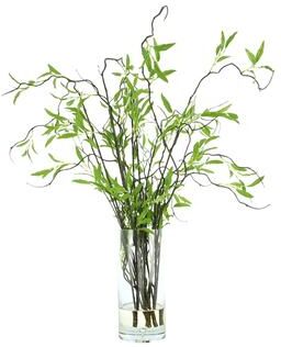 Creative Labs Willow Branch Arrangement in a Tall Glass Vase - Green
