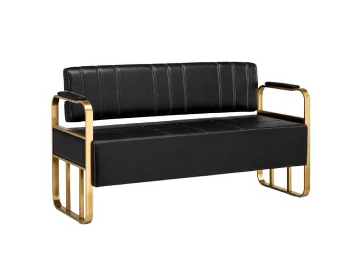 Calissimo 2-Sitzer Sofa, schwarzes Kunstleder, Goldener Rahmen, 140 cm – Couch für Salon, Wartezimmer und Praxis