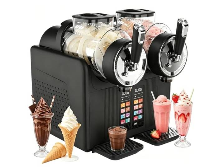 AUTUMFLATGAO Softeismaschine und Slush EIS Maschine, Slushie Maschine mit 2 L Doppeltank, 6 Programmen, Selbstreinigung, für Zuhause, Café, Bar, Büro, Saft, Kaffee-Slush und Milchshakes Black