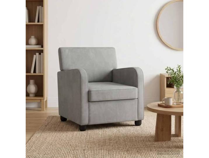 Sessel Hellgrau Samt Polyester-Velours,breite Armlehnen,Holzwerkstoff-Metall-Rahmen,Wohnzimmer,Schlafzimmer,Leseecke