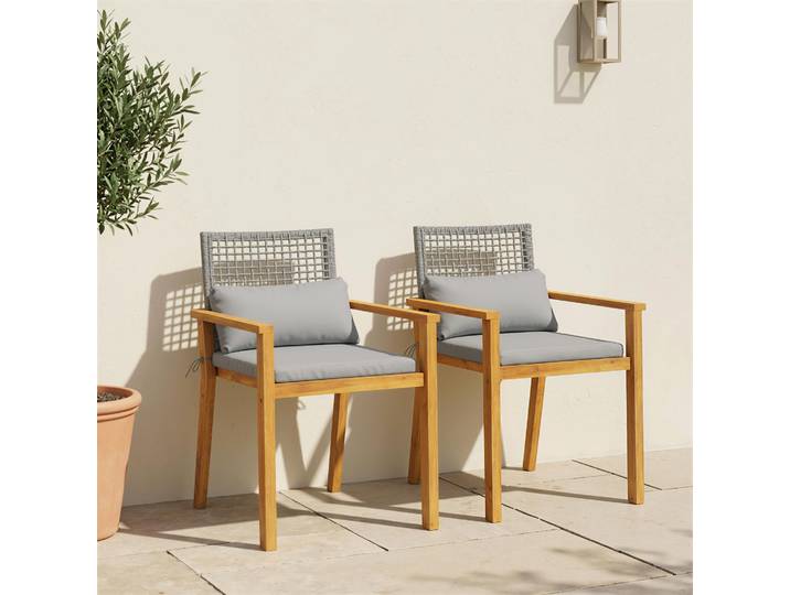 Outsunny Chaises Bois Acacia Lot de 2 avec Coussins Naturel