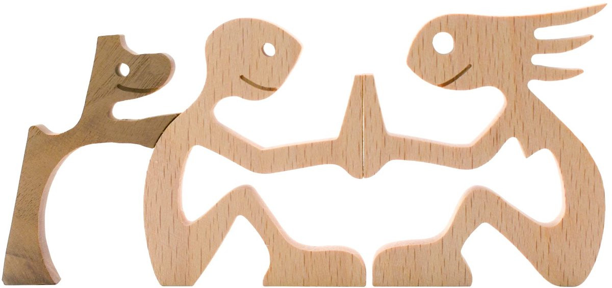Solidchoice Handgesneden houten hondenbeeldjes en menselijke sculptuur als decoratief ornament voor op tafel