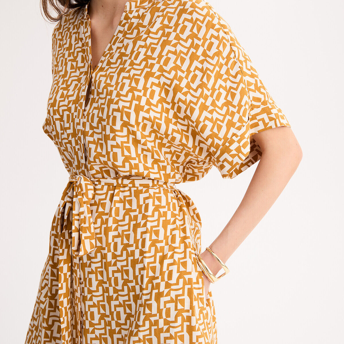 ANNE WEYBURN Robe évasée, imprimé graphique, longueur midi, manches courtes