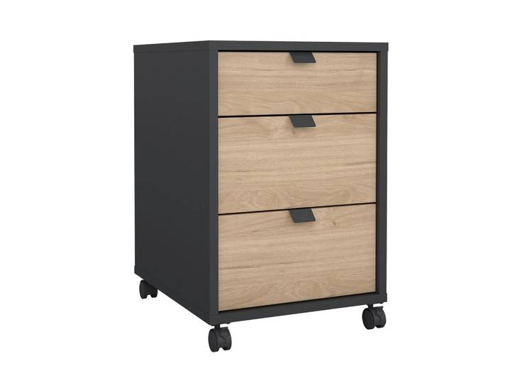 P & B Rollcontainer, Grau, Eichefarben, Holzwerkstoff, Holzoptik, 3 Schublade(n) Schubladen, 40.8x60.8x48.2 cm, Büromöbel, Container, Rollcontainer