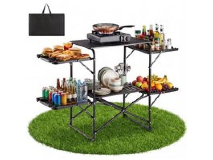 VEVOR Klappbare Campingküche, Campingkochstation mit 4 Beistelltischen, Hitzebeständiger Tischplatte und Tragetasche, Tragbare Camping-Küchenstation Ideal für Picknick, Grillen und Wohnmobilreisen