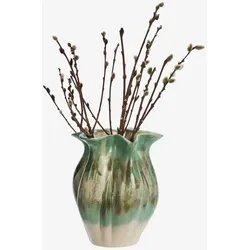 Steingutvase skulpturales Design - grün/beige