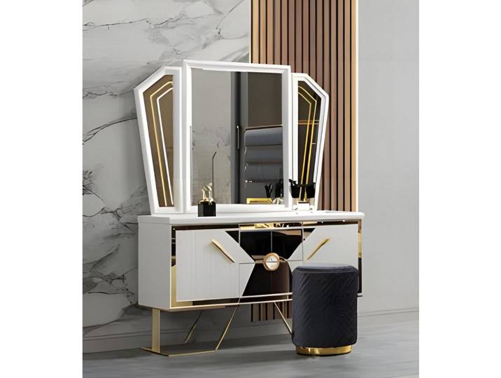 Xlmoebel Schminktisch Gold-weißer Frisiertisch für das Schlafzimmer Möbelstück, Made in Europa
