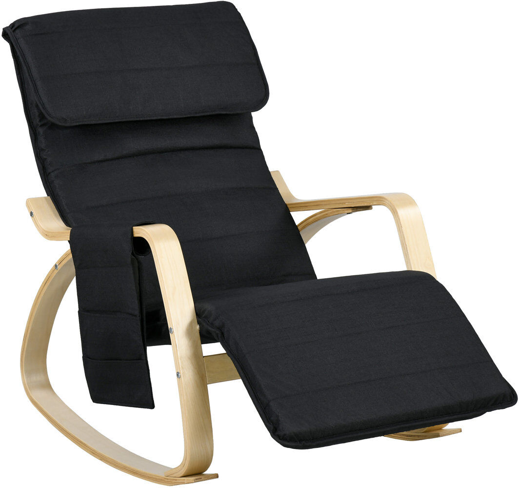 Norden Home HOMCOM Rocking Chair Recliner Armchair with Adjustable Footrest Black 91cm H X 67cm W X 110cm D