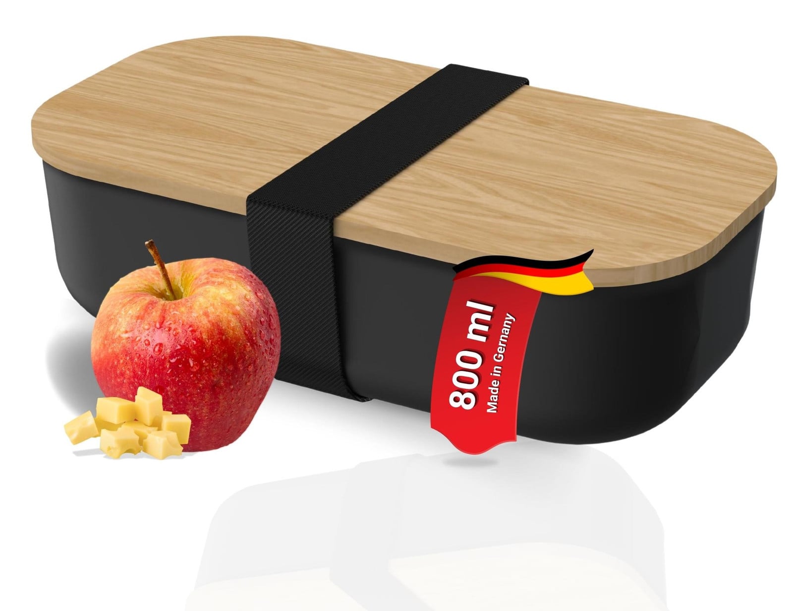Elasto Voorraadbus Beuk - Lunchbox van zwart kunststof met beukenwood deksel - Zwart/Naturel