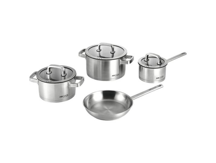 Am Cook Kochtopfset Senna S7, Edelstahlfarben, Metall, 7-teilig, 20 cm,24 cm,16 cm, 3,4 l,6,0 l,1,7 l, Abgießfunktion, Griffe werden nicht heiß, leichte Reinigung, Kochgeschirr, Töpfe, Topfsets
