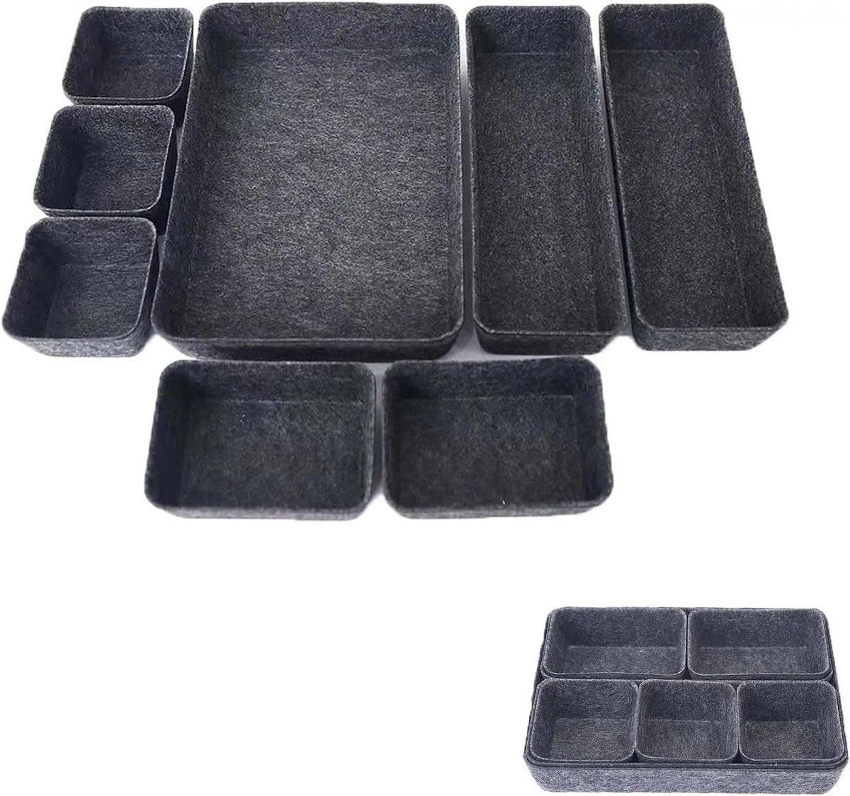 Thijox Lade-organizer vilt 8 stuks - Stapelbare vilten opbergdozen voor bureau, kantoor en make-uptafel