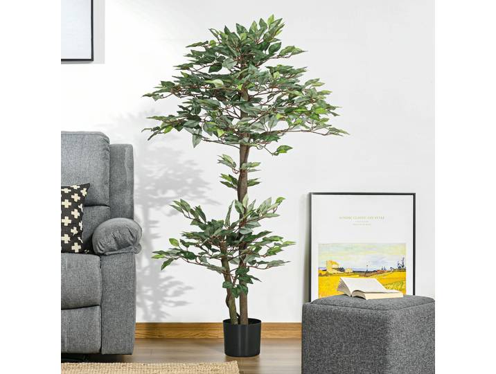 Outsunny Arbre Artificiel Ficus 1,5m Grand Réalisme avec Pot