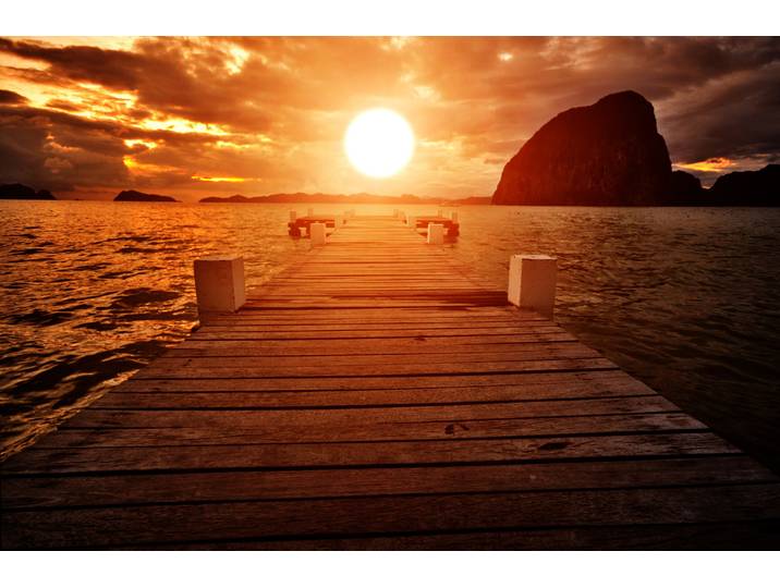 Fototapete PAPERMOON Jetty Sunset , bunt, B:4m L:2,6m, Vlies, Tapeten, Fototapete