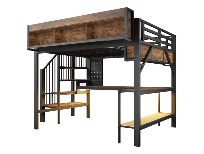 Lit mezzanine enfant en fer noir 140 x 200 cm