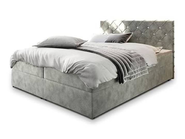 Masseno Boxspringbett Riva 200x200 cm Komplett-Set mit Matratze und Topper, Polsterbett mit Zwei Bettkästen -Hellgrau, Magic Velvet 2240