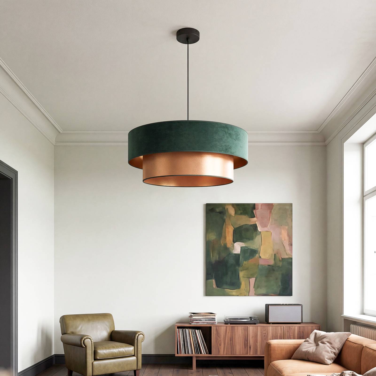 Hängelampe Dorina Duolla, grün, für Schlafzimmer, Textil / Stoff / Seide, Junges Wohnen, Pendelleuchte