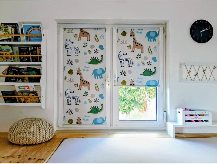 Seitenzugrollo K-HOME Seitenzugrollo Thermo Klemmfix-Rollo mit Motiv Zoo , weiß, weiß, B:35cm H:150cm, Polyester, Rollos, Seitenzugrollo, Kinderrollo