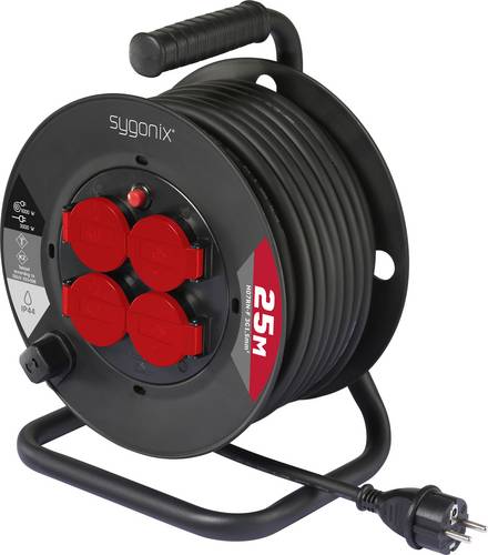 Sygonix SY-10236129 Kabeltrommel 25m Schwarz Schutzkontakt-Stecker