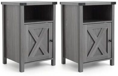 Costway Farmhouse Wooden Nightstand with Barn Door and Storage Cabinet-2Pack