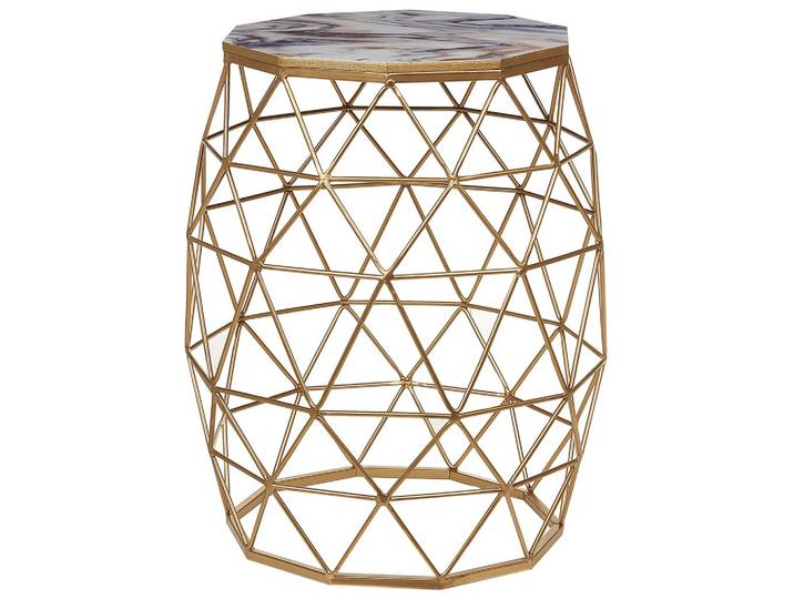 BEISTELLTISCH Marmor Optik weiß/gold Zehneck Halsey