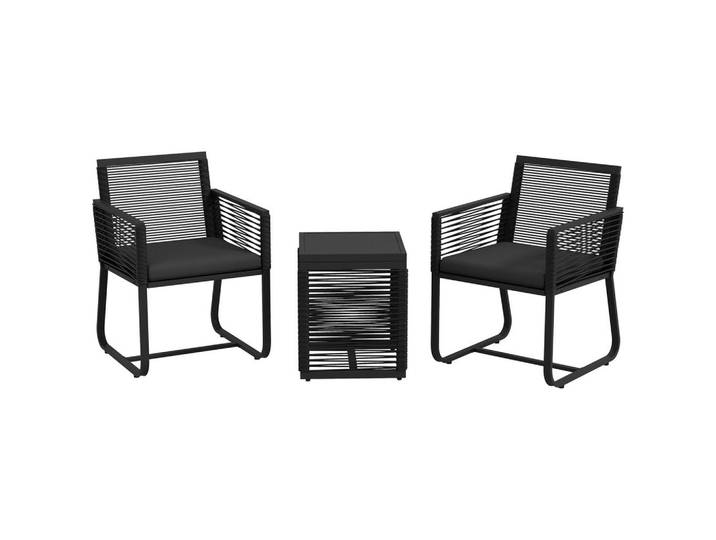 Outsunny Sitzgruppe, 3-tlg., Rattan Gartenmöbel-Set,Gartengarnitur mit 2 Gartenstühle, Schwarz, Kunststoff, Gartenmöbel, Gartengarnituren, Gartenmöbel-Sets