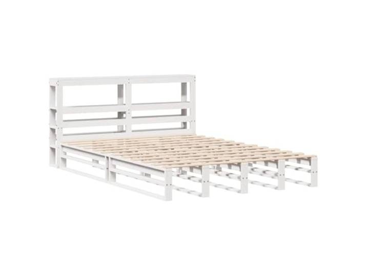 KTHLBRH Bettgestell mit Kopfteil weiß 120 x 200 cm Massivholz Kiefer Mit Ablagen, Lattenrost, optimaler Halt, Montage erforderlich