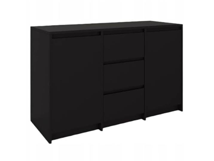 Schwarz Kommode mit 3 Schubladen und 2 Türen, Moderne Kommode Grifffrei, 120x75x43 cm, Matt Finish, Kugelführungen