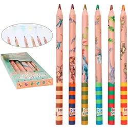 Magni, Malstifte, Depesche 12100 Dino World-Multicolor Buntstifte Set in Holz-Optik und Dinomotiven, 6 Dicke Stifte in (6x)