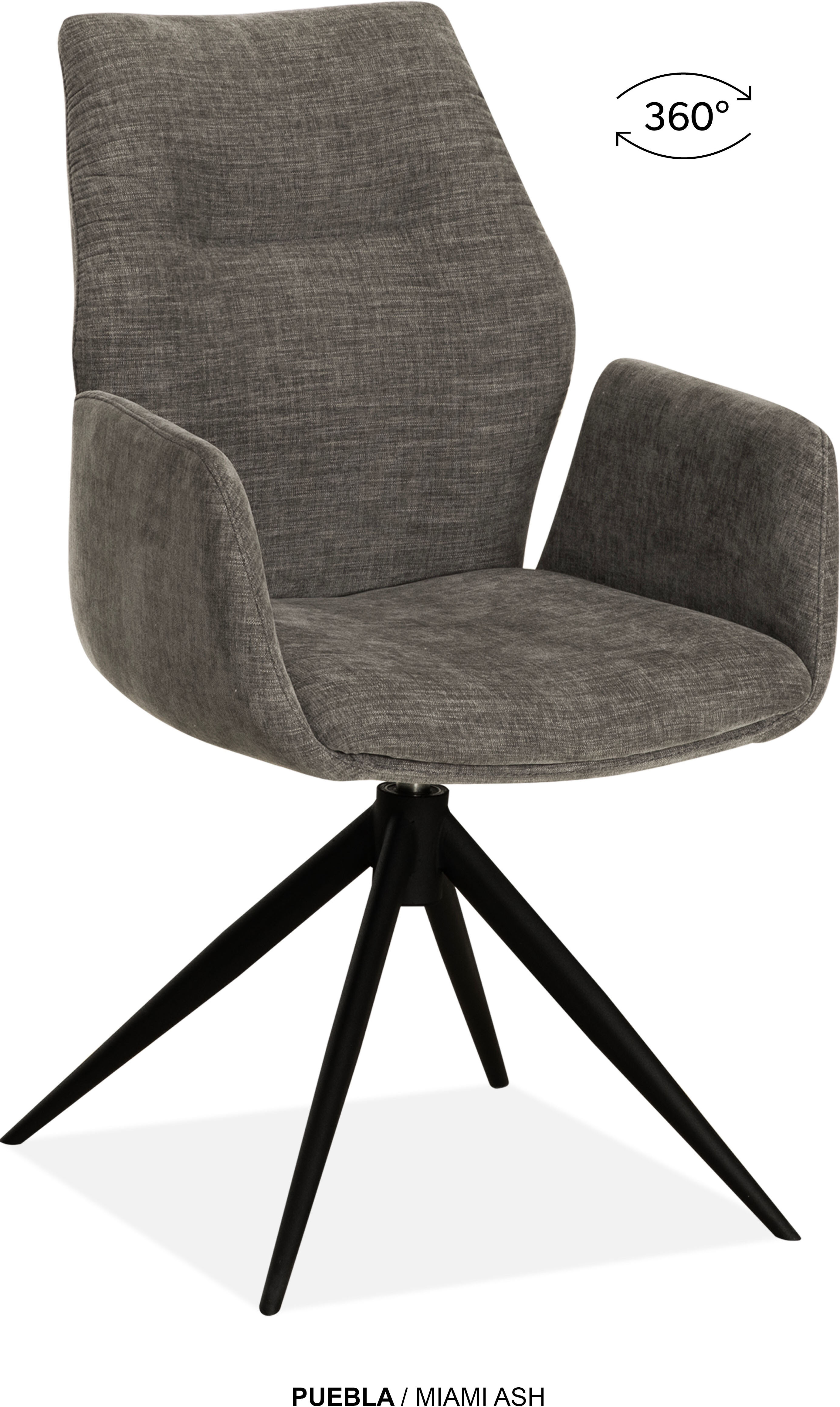 Esszimmerstuhl OMG DESIGN "Puebla", grau (ash, schwarz, ash), B:55,5cm H:91,5cm T:63,5cm, Polyester, Stühle, Esszimmerstuhl, Drehstuhl mit auto-return, Armlehnenstuhl
