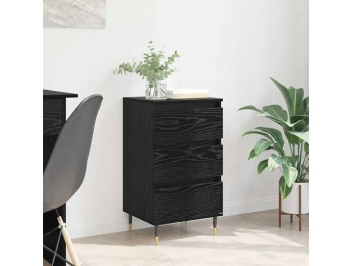HEFZGDB Trendiges Sideboard im zeitlosen Design aus Holzwerkstoff mit Metallbeinen - Modernes Sideboard mit Wandhalterung und Stauraum für Wohnzimmer in Schwarz Eichen-Optik