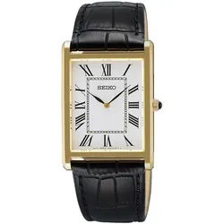 Seiko SWR104P1 Herren-Quarzuhr mit Lederband Schwarz/Goldfarben