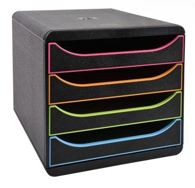 Schubladenbox Big Box Plus Black Office Schwarz/Harlekin, 4 offene Schubladen, A4/A4+, leise, Stopp