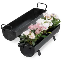 relaxdays 2er-Set Blumenkasten Dachrinne anthrazit grau