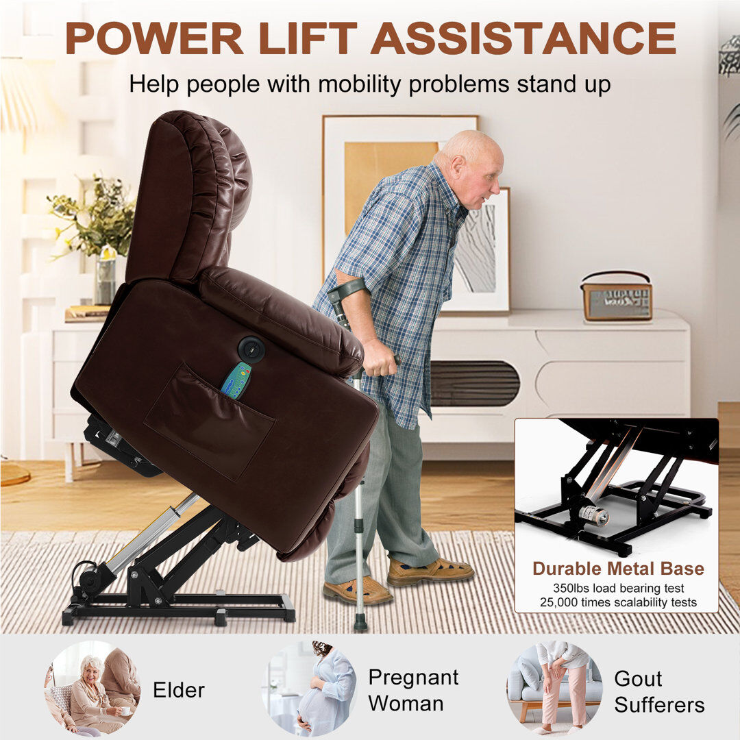 Rebrilliant Power Lift Recliner with Cup holder, Heat & Massage, USB Charge for Adult & Elderly Dark Brown 105cm H X 100cm W X 102cm D