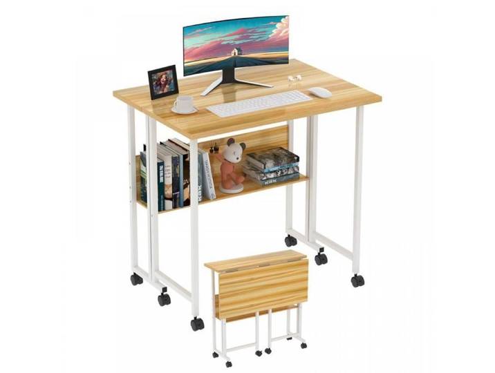 Petit bureau ordinateur avec support écran-MENGDA-Petit bureaux rangement pour appartement chambre etudiant-Bureau gaming pliable