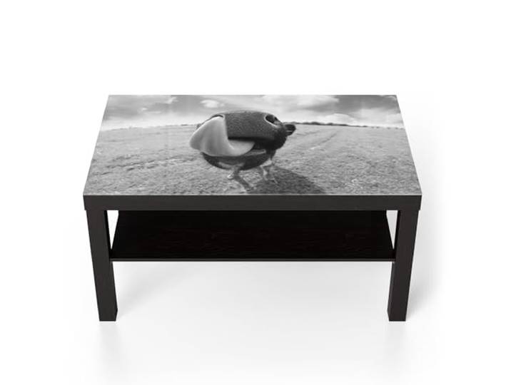 DEQORI Glastisch schwarz groß 90x50 cm Motiv Kuriose Kuh ausgefallener Beistelltisch aus Glas Hochglanz Couchtisch fürs Wohnzimmer moderner Couch Tisch mit Design
