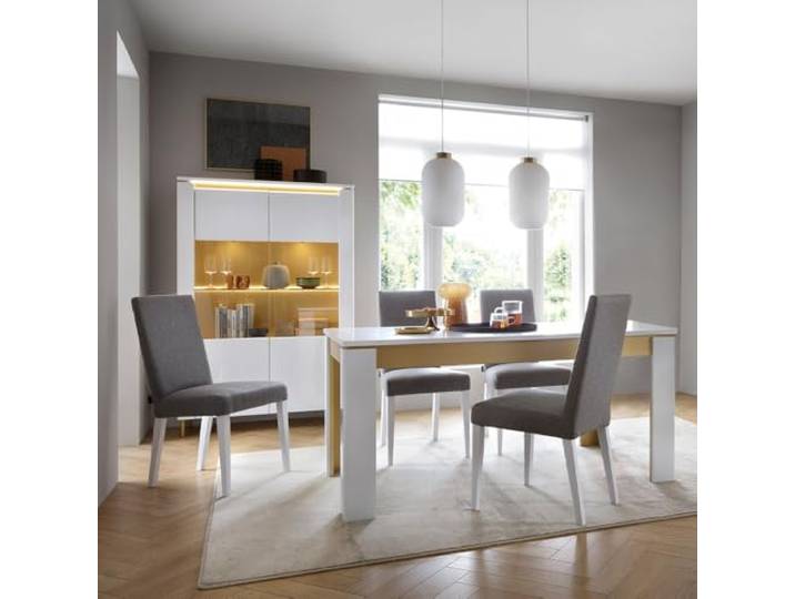 Esszimmer Set 2-teilig in weiß mit goldfarbenen Akzenten inkl. Beleuchtung