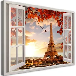 WANDBILD fensterblick eiffelturm in paris