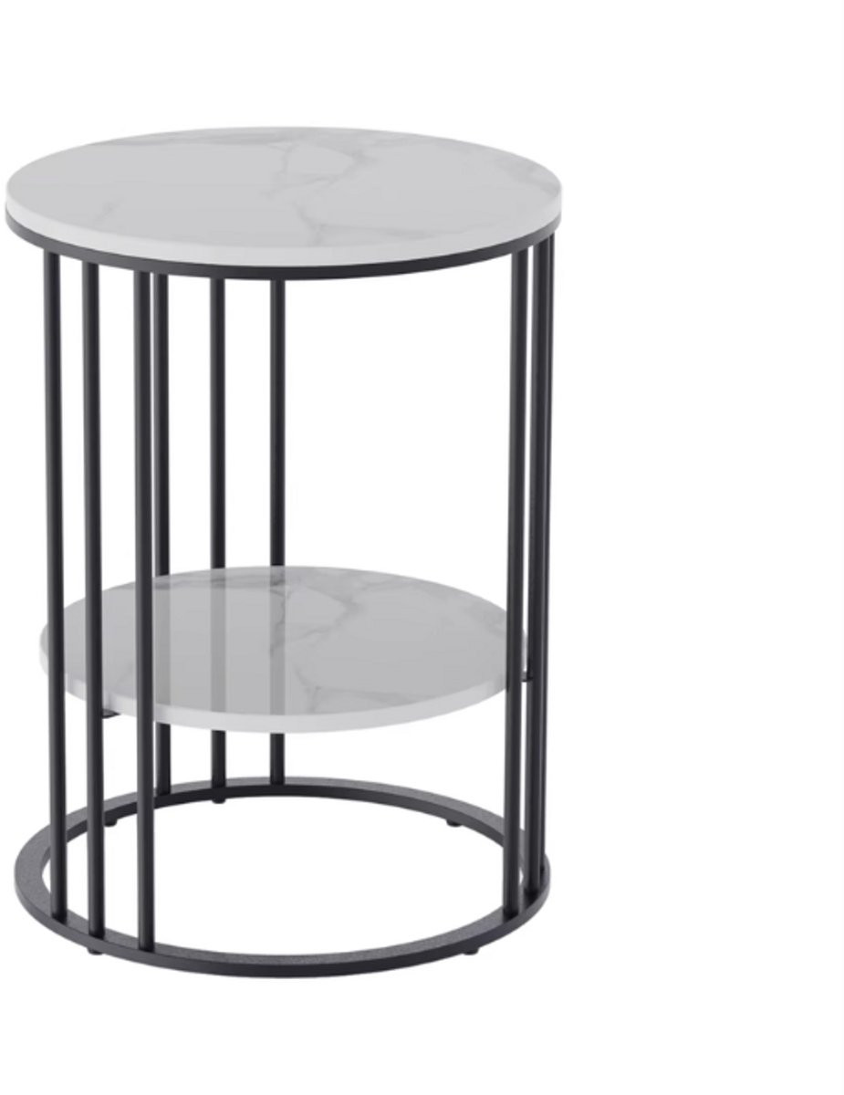 RM Store Moderne Ronde Salontafel met Marmerlook en Zwart Frame - Wit - Diameter: 54 cm