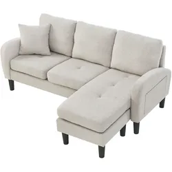 OKWISH Modulares L-Sofa Ecksofa Zweisitzer Chaiselongue Stoffbezug, komfortabel, atmungsaktiv, robust, flexibel aufstellbar, 166x118x77 cm, beige