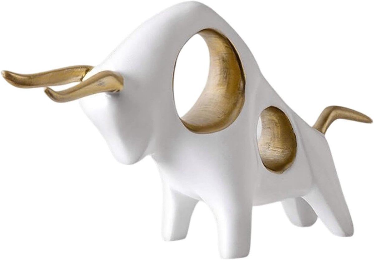 Wit Stier Beeldje Decoratie voor op Tafel - 26 cm Lengte