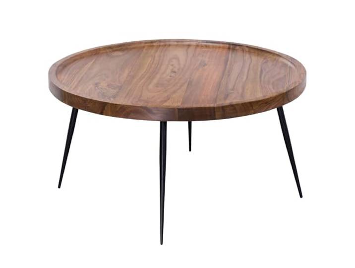 WOHNLING Couchtisch Rund 75x75x39 cm Sheesham Massivholz Metall Wohnzimmertisch Industrial charmant, Sofatisch massiv mit Maserung, handgefertigtes Unikat, Stubentisch Braun
